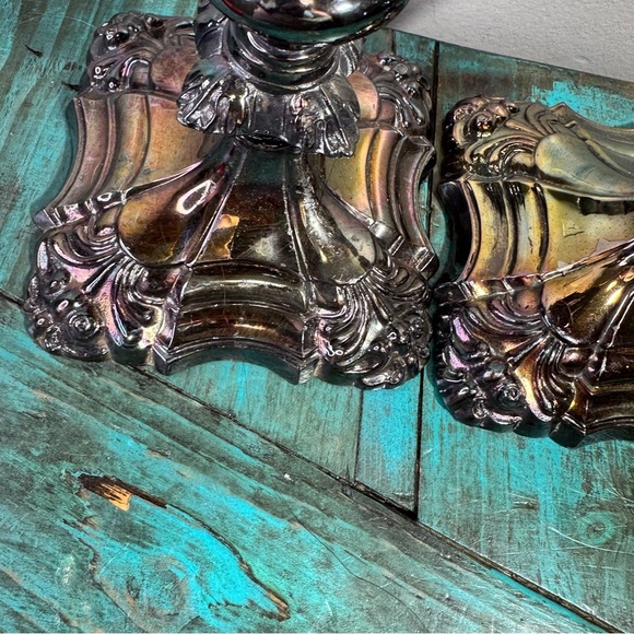 Coronet Plate E.P.Lead Ornate Gothic Victorian Silver Candle Stick Holders - Picture 9 of 15